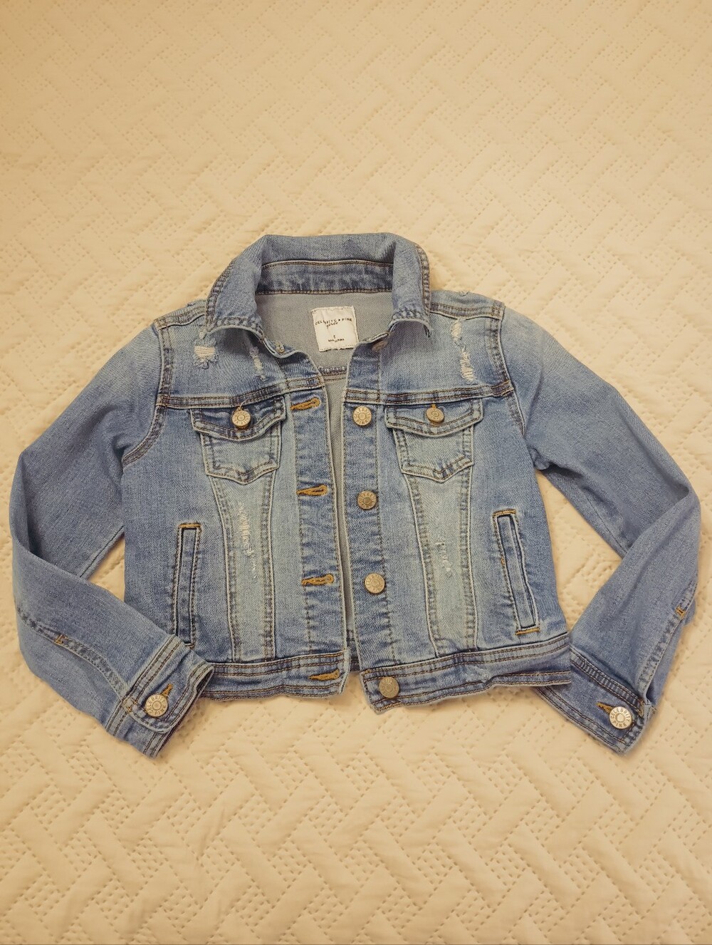 Kids Celebrity Pink Light Blue Distressed Jean Denim Jacket S Girls